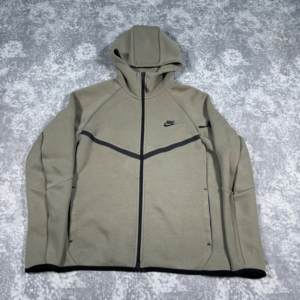 Nike Tech Fleece Full-Zip Hoodie Mens Medium Olive Green Black CU4489-222